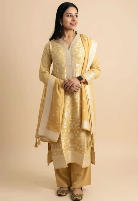 Memsaab Yellow Silk Kurta Set