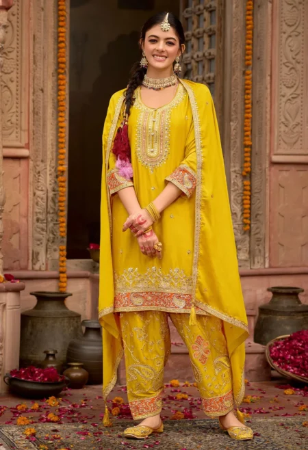 Yellow Heavy Embroidered Kurta Set