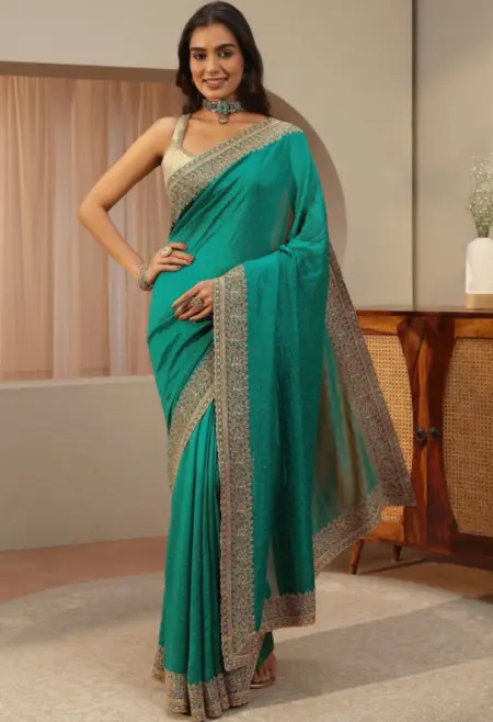 aqua green silk saree
