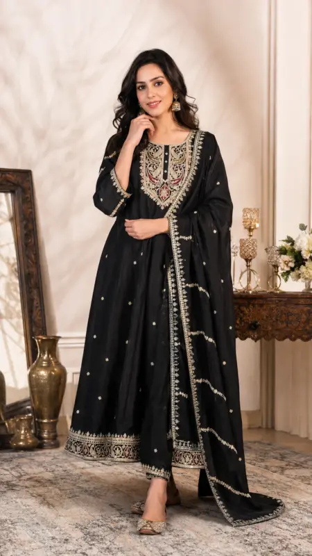 black gold Anarkali suit
