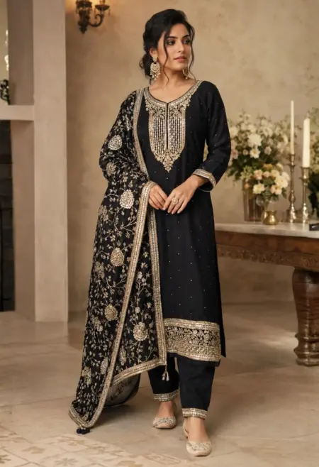 black silk suit set