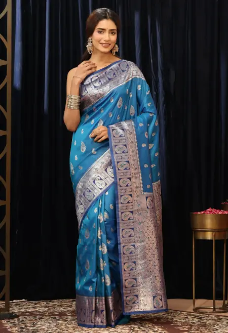 Blue Tissue Paisley Saree