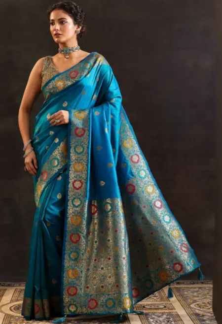 blue woven saree