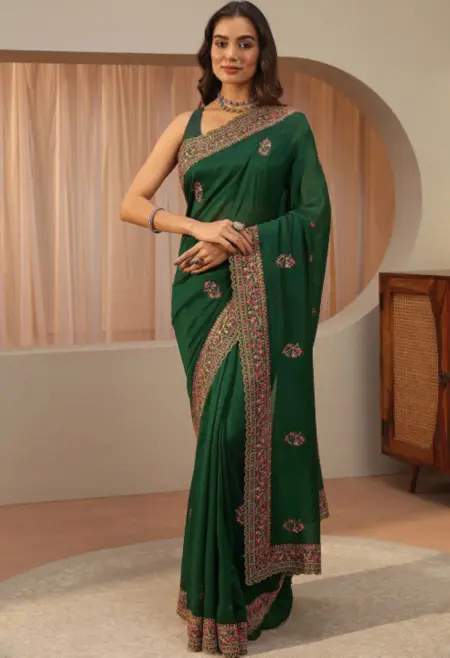 bottle green silk saree