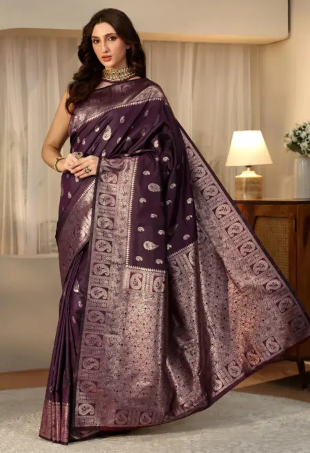 burgundy Banarasi silk saree