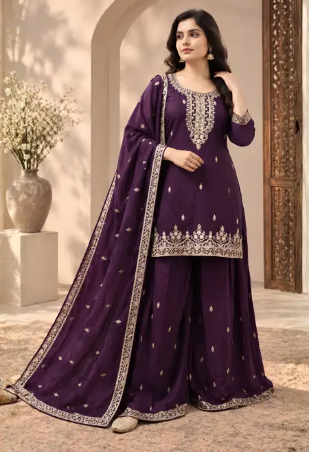 burgundy chinon sharara set