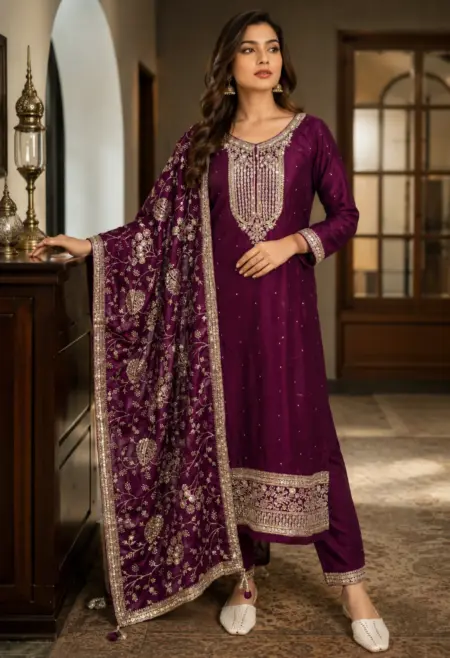 burgundy silk suit set