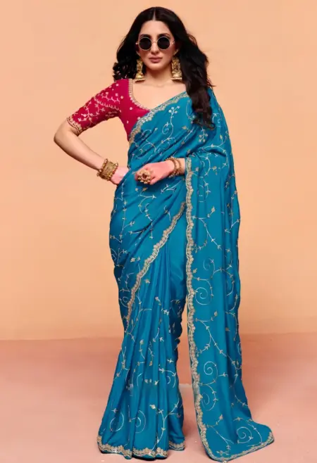cobalt blue crepe saree