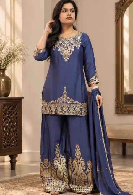 deep blue chinon sharara set