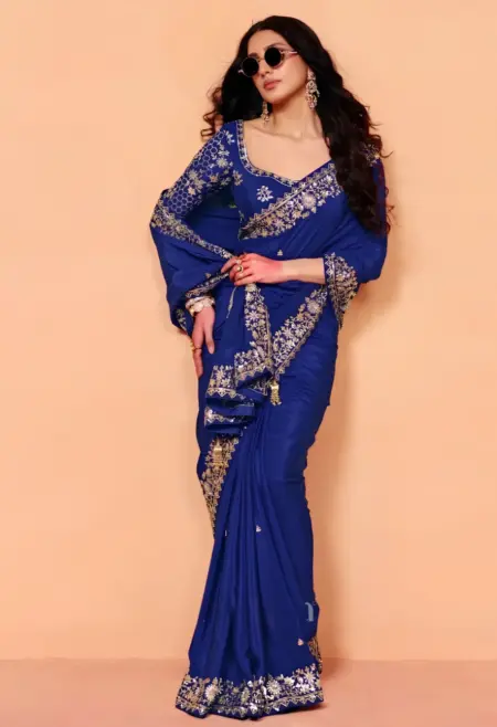 deep blue crepe saree