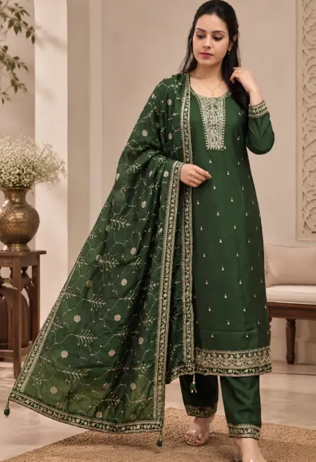 forest green embroidered suit set