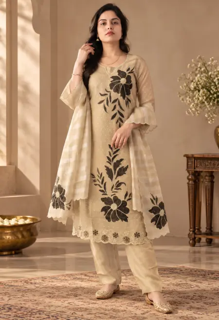golden floral kurta set