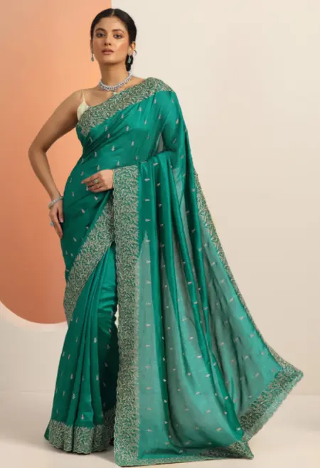 green embroidered saree