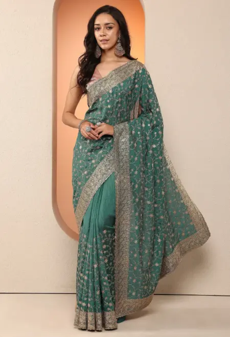 green silk saree