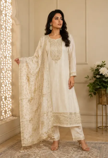 ivory silk suit set