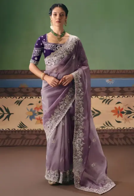 lavender tissue silk saree