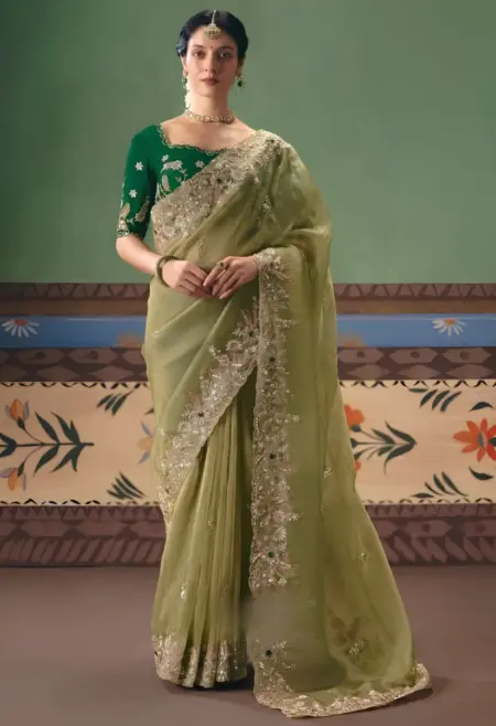 lime green tissue silk saree