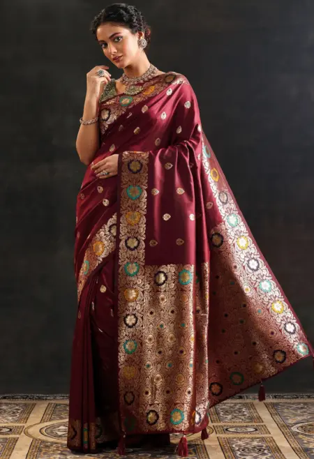 maroon silk saree