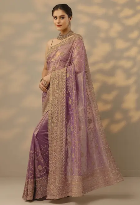mauve nylon saree