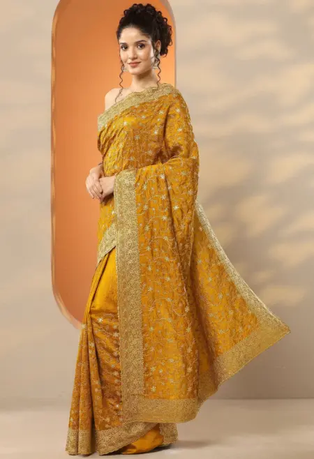 mustard silk saree