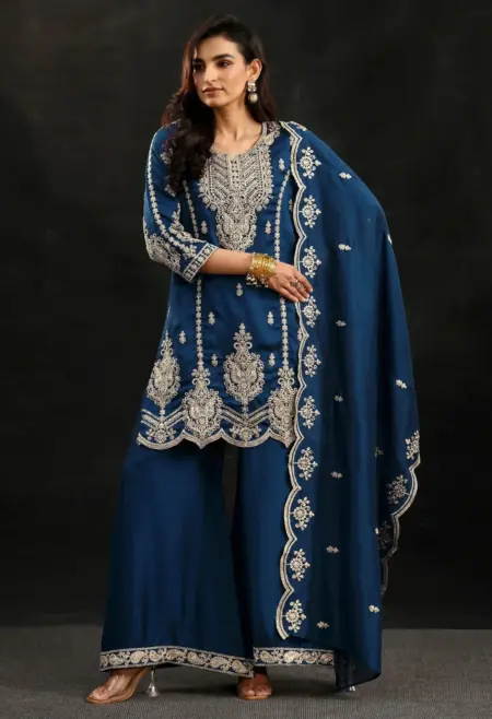 navy blue scalloped sharara set