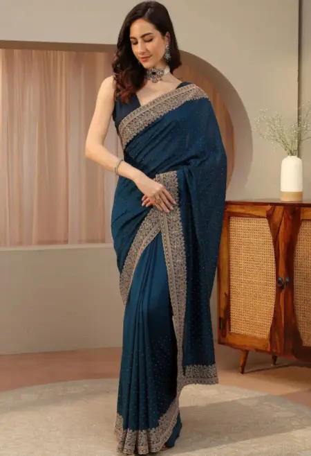 navy blue silk saree