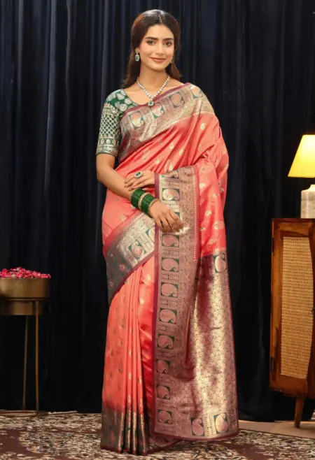 orange Banarasi silk saree