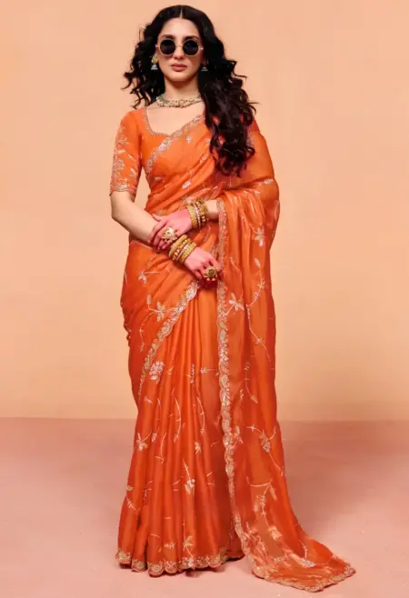 orange organza saree