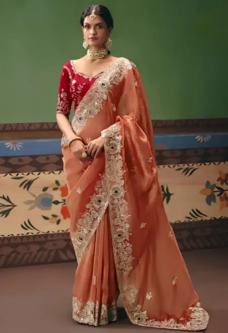 orange tissue silk saree