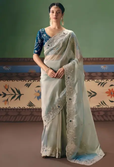 pastel green tissue silk saree