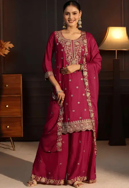 pink embroidered kurta with sharara