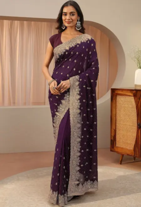 plum silk saree