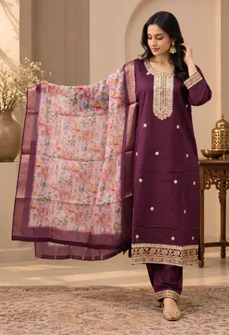 plum wine rayon suit