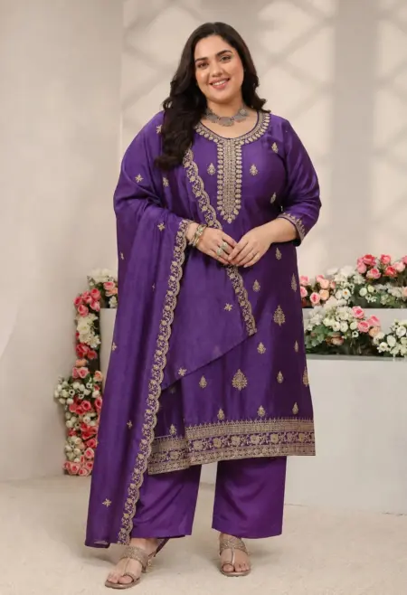 purple Chanderi silk suit set