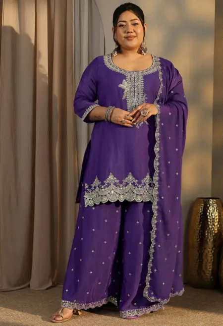purple chinon sharara set