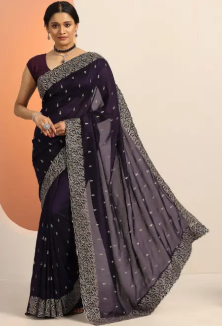 purple embroidered saree