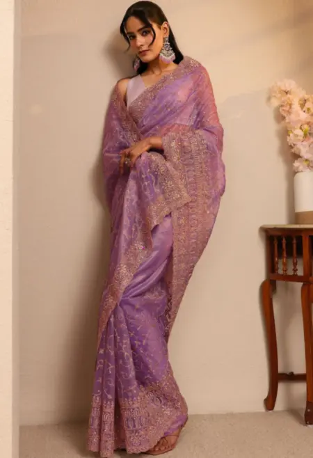 purple net saree