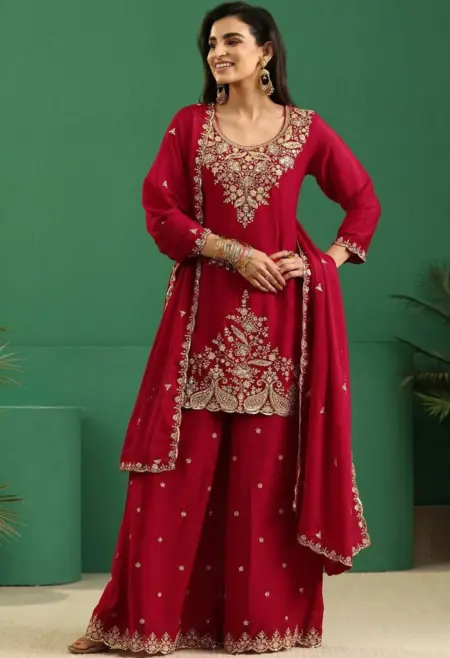 red chinon sharara set