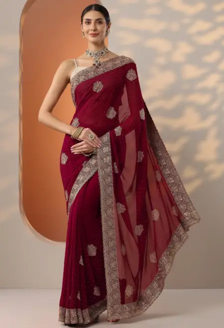 red georgette saree