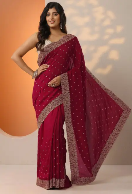 red silk saree