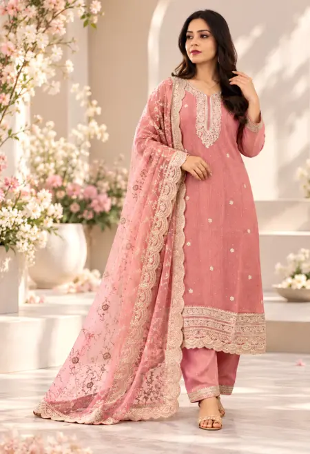 rose pink embroidered suit set
