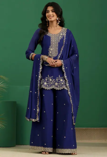 royal blue chinon sharara set