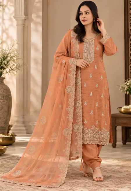 rust embroidered suit set