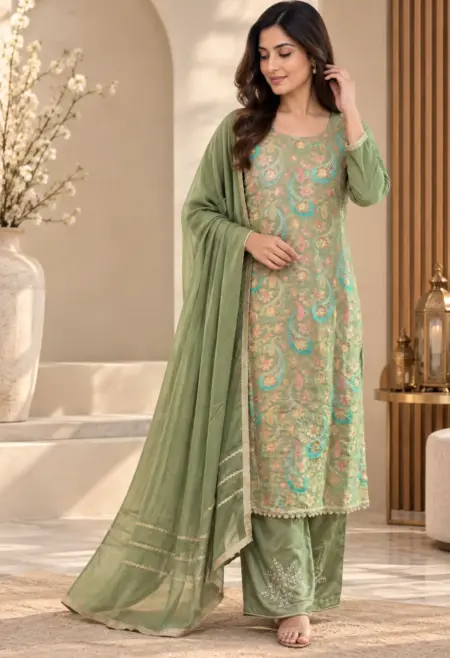 sage green chinon suit set