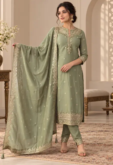 sage green notch neck suit set