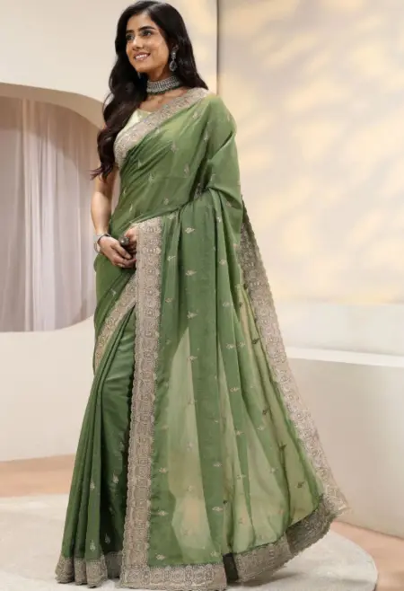 sage green tissue saree