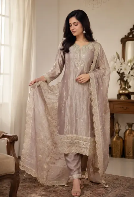 taupe silk suit set