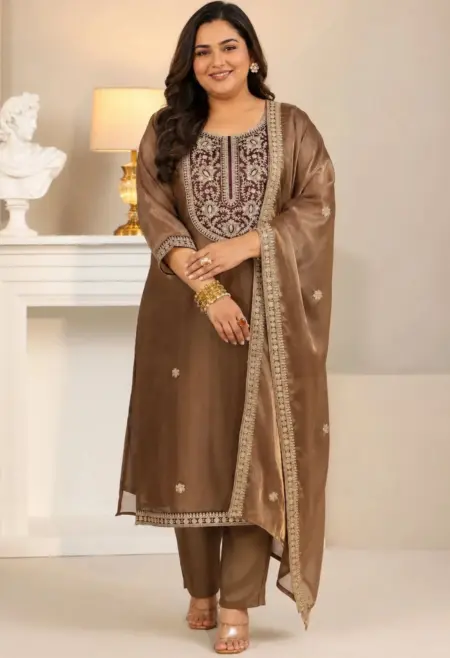 taupe tissue kurta set