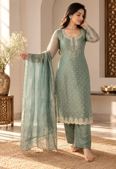 teal green kurta set