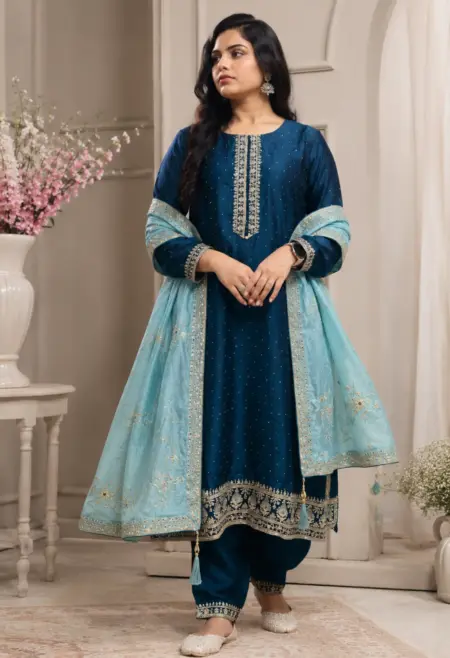 teal silk suit set